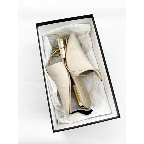 Chanel 2015 Interlocking CC Logo Ankle Tie Suede Mule Beige Colorway 9.5 - Picture 4 of 8